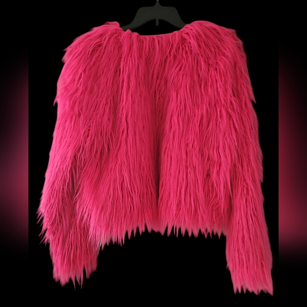 NWT Wild Fable Hot Pink Faux Fur Shag Jacket Coat Valentine's Barbie Swiftie - Picture 4 of 7